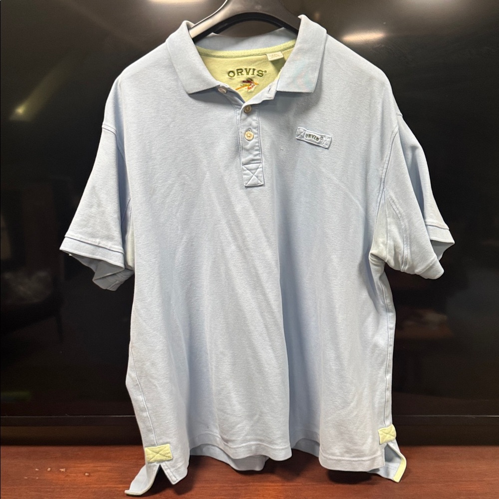 Orvis Sky Blue Polo with Yellow Details
